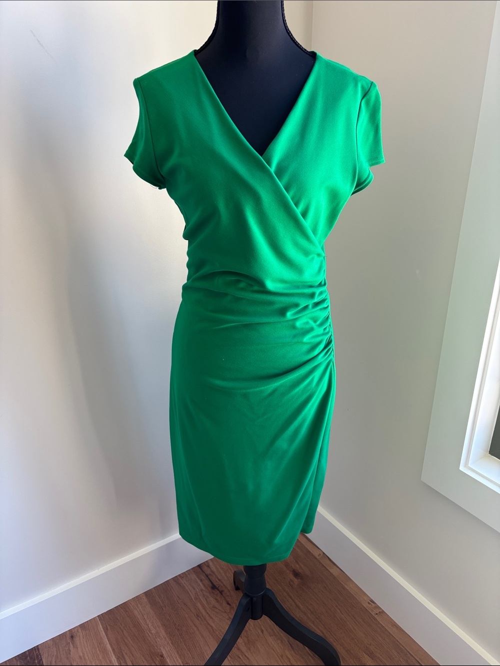 Joseph Ribkoff Emerald Green Faux-Wrap Midi Dress